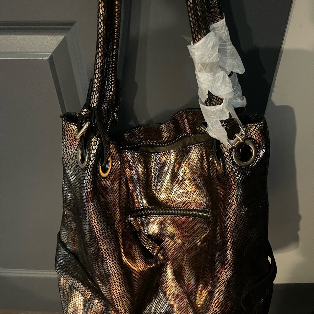 COPY - Charmes NWT Bronze Metallic Snake Embossed Satchel
